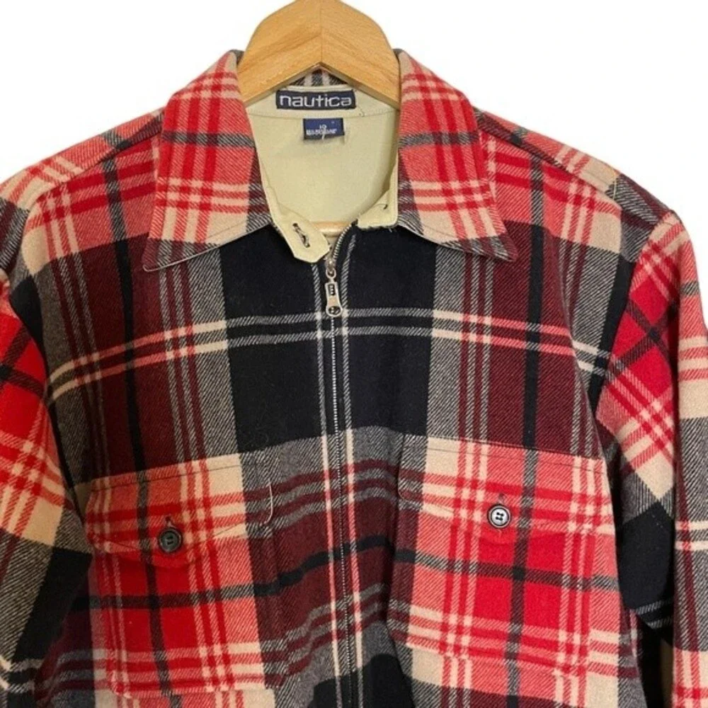 Wool Nautica Plaid Zip Up Oversized Women's Shacket Jacket Shirt Size 10
